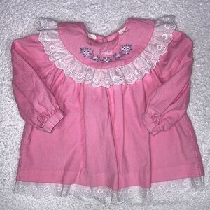 Nwot vintage Oshkosh pink corduroy lace collar hem dress 6/9m
